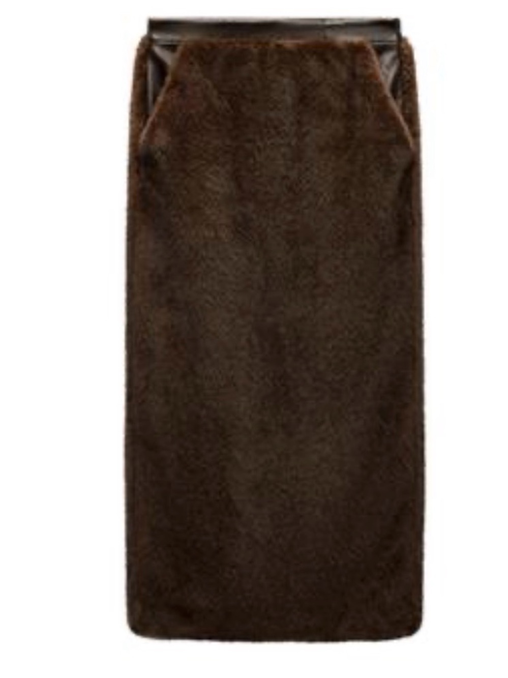 ZARA Studio Brown Faux Fur Viscose Pencil Midi Skirt Leather Look Trim XS